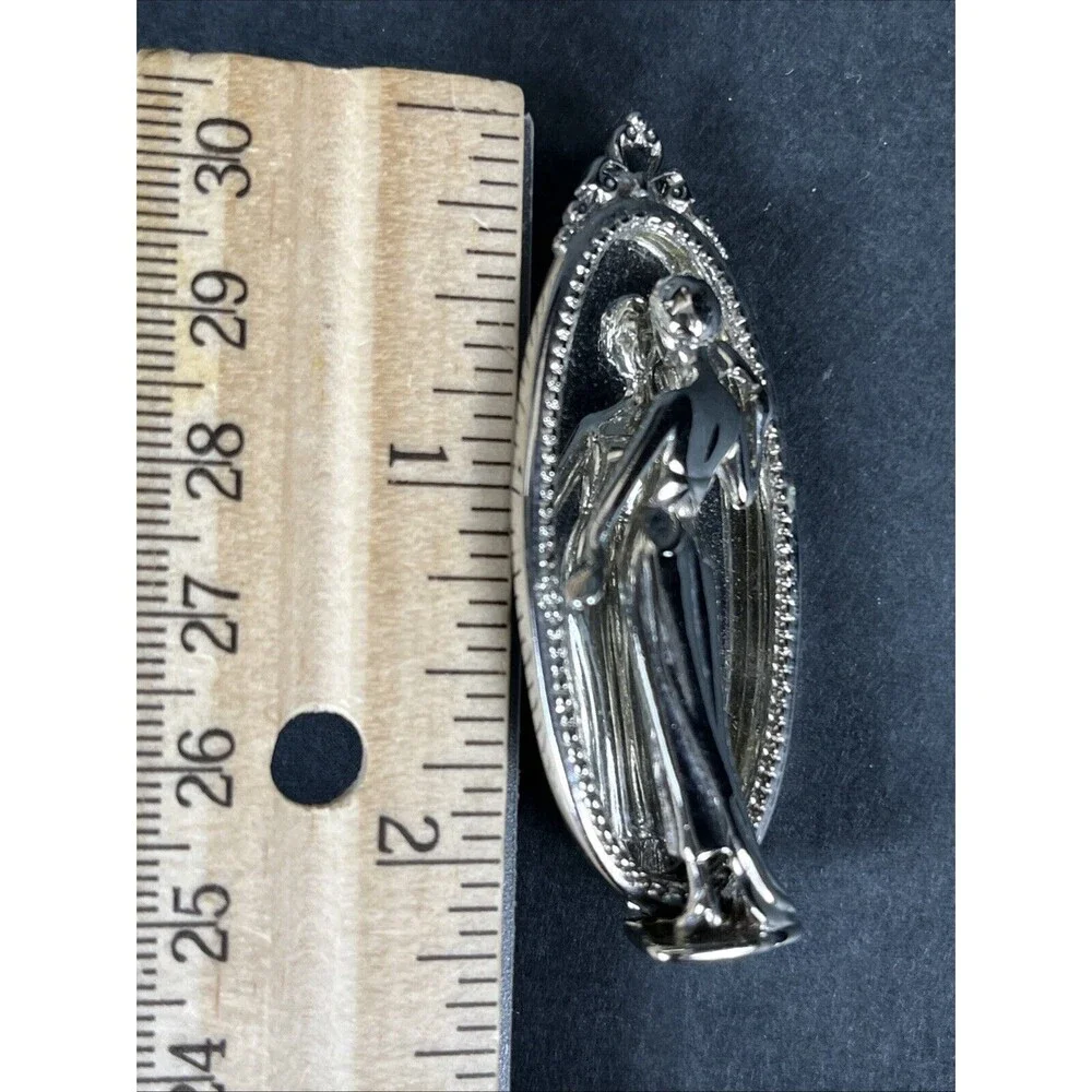 VTG Signed LR MAR01 Silver Oval Glamour Lady Looking In Mirror Brooch Pin‎ 2.25